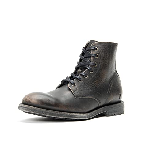 Frye Bowery Lace Up Vintage-Style 6 ¼” Leather Boots for Men Made from Pull Up Leather with Antique Brass Hardware, Goodyear Welt Construction, and Zipper Closure, Black - 10M
