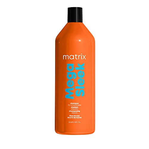 Matrix Mega Sleek Shampoo | Controls Frizz Leaving Hair Smooth & Shiny | With Shea Butter | For Dry, Damaged Hair | Salon Professional Clarifying Shampoo | Packaging May Vary | 33.8 Fl. Oz.