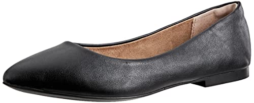 Amazon Essentials Women's Pointed-Toe Ballet Flat, Black Faux Leather, 8