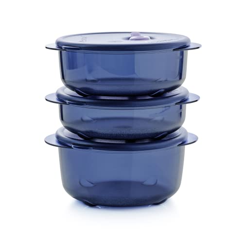 Tupperware Brand Vent ‘N Serve Container Set - 3 Small Round Containers to Prep, Freeze & Reheat Meals + Lids - Dishwasher, Microwave & Freezer Safe - BPA Free