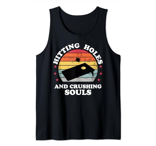 Retro Hitting Holes And Crushing Souls Funny Cornhole Men Tank Top