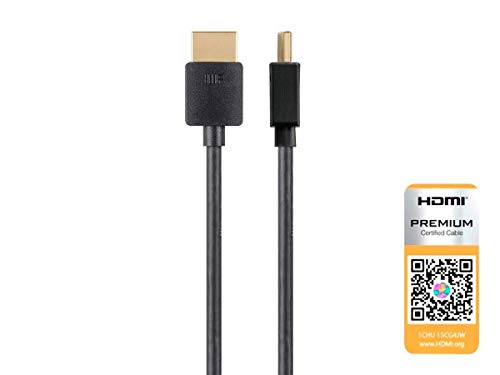 Monoprice High Speed HDMI Cable - 4K@60Hz, HDR, 18Gbps, YUV, 4:4:4, 36AWG, 8 Feet, Black - Ultra Slim Series