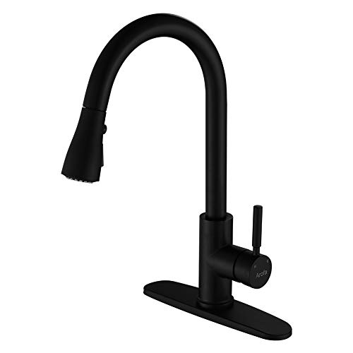 Arofa Matte Black Kitchen Faucet, Kitchen Sink Faucet with Pull Down Sprayer Single Handle Stainless Steel Commercial Modern for 1 or 3 Hole Farmhouse Camper Laundry Utility Rv Bar Sinks