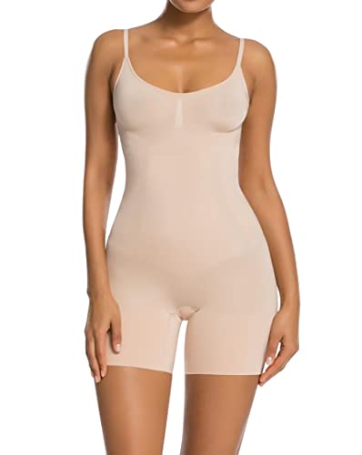 SHAPERX Bodysuit for Women Tummy Control Shapewear Mid-Thigh Seamless Full Body Shaper,SZ6224-Beige-M