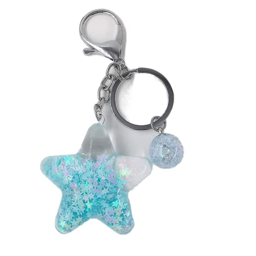 Kytrun Star Powder Moving Liquid Key Ring Fantasy Key Chain Glitter Quicksand Star Key Chain Car Key Pendant Birthday Gift Blue