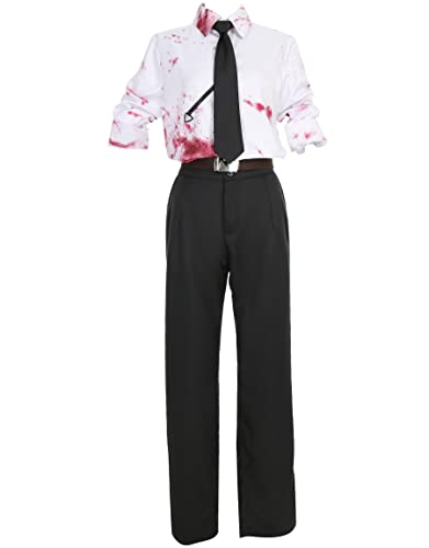 Cosplay.fm Men's Japanese Anime Cosplay Costume Chain Bloody White Shirt and Trousers Set (White, M)