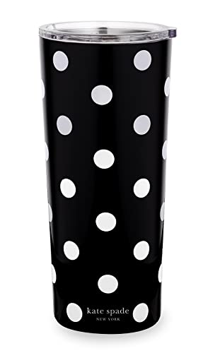 Kate Spade New York Cute Stainless Steel Mug, 24 Ounce Travel Tumbler, Double Wall Insulated Cup with Lid, Picture Dot (Black/White)