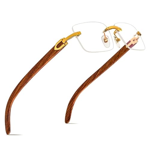Street Knitted Vintage Retro 90's Rimless Clear Lens Gold Frame Hip Hop Rectangle Men Frameless Buffs Woodgrain Fashion Frameless Square Clear Tint Eye Glasses