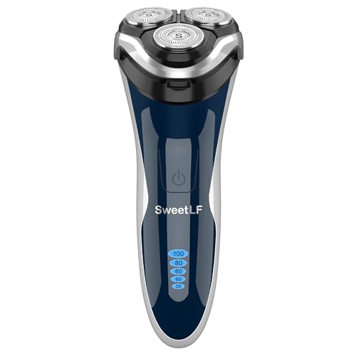 Electric Razor for Men, SweetLF 100% Waterproof Electric Shaver, Type C Rechargeable, Wet & Dry Rotary Shavers for Men with Pop-up Trimmer, Corded and Cordless, Navy Blue