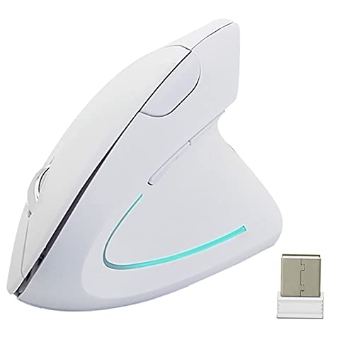 JieruiDeng Vertical Mouse, 2.4G Wireless Ergonomic Optical Mouse 800/1200 /1600 DPI 6 Buttons Right Handed Gaming Mice for Laptop, Desktop, PC, MacBook (White)