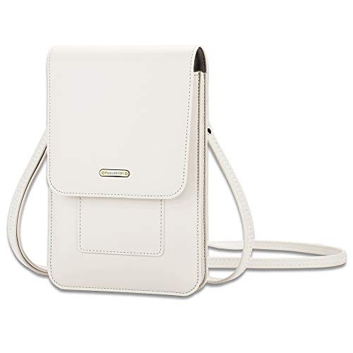 Peacocktion Small Crossbody Cell Phone Bag for Women, Leather Shoulder Bag Card Holder Phone Wallet Purse (Beige)