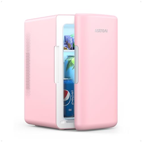 AstroAI Mini Fridge 2.0 Gen, 6 Liter/8 Cans Makeup Skincare Fridge 110V AC/ 12V DC Portable Thermoelectric Cooler and Warmer Little Tiny Fridge for Bedroom, Beverage, Cosmetics LY2206A (Pink)