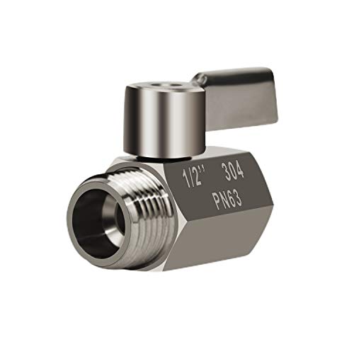 Showerhead Shut Off Valve with Stainless Handle, 304 Stainless Steel Mini Ball Valve(1/2' Female X Male) NPT Thread, Water Flow Control Valve Regulator Chrome, Shower Head Flow Control Valve