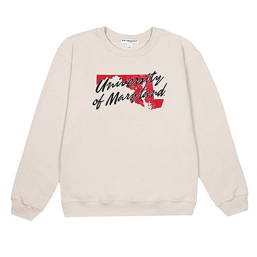Suburban Riot University Of Maryland Official Modern Logo Willow Women's Long Sleeve Tri-Blend Fleece Sweatshirt, Cream, Small