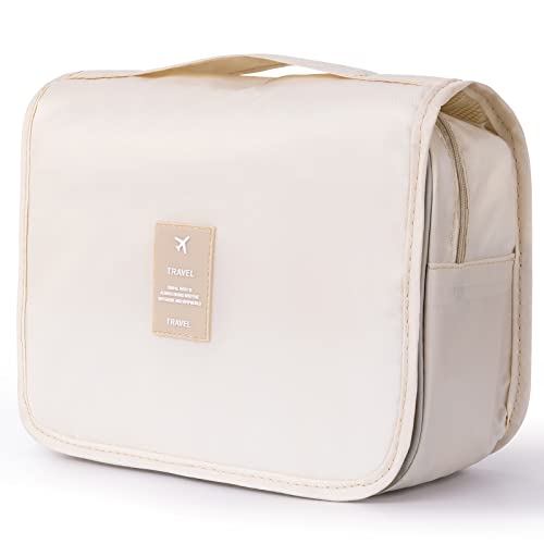 Yeegras Hanging Toiletry Bag for Women, Travel Size Toiletries bags with Hook, Travel Makeup Bag for Cosmetic Storage Organizer Beige