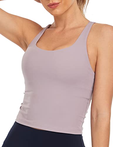 HeyNuts Longline Zeal Sports Bras for Women, Medium Impact Wirefree Yoga Bras Padded Workout Tank Tops Crisscross Back Crop Tops Violet Verbena S