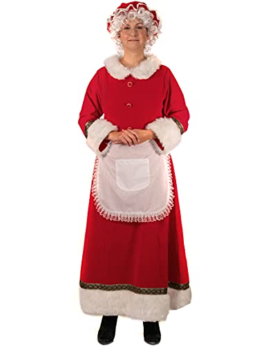 Svansea Mrs. Claus Costume for Women Adult Christmas Plus Size Dress with Bonnet Apron White Hair Wigs and Wire Rim Glasses L