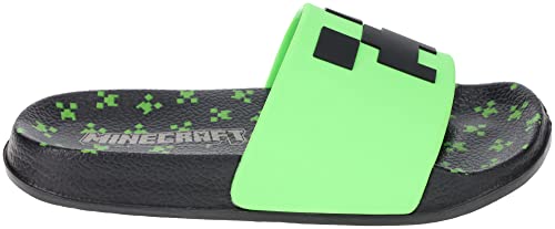 Minecraft Boys' Sport Slide Sandals, Indoor Outdoor Pool Slide, Black/Green, Size 3/4 Big Kid