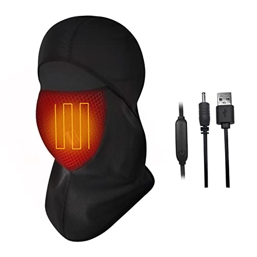 V.Step USB Heated Balaclava, Wire Control Heated Ski Mask with Timer Design Windproof Heated Hat Baklava Face Mask for Motorcycle Riding Men Women (No Battery), Black