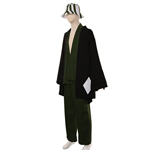 Fulujiacos Anime Urahara Kisuke Cosplay Costume Kimono Uniform with Hat Mens Halloween Cos L Black