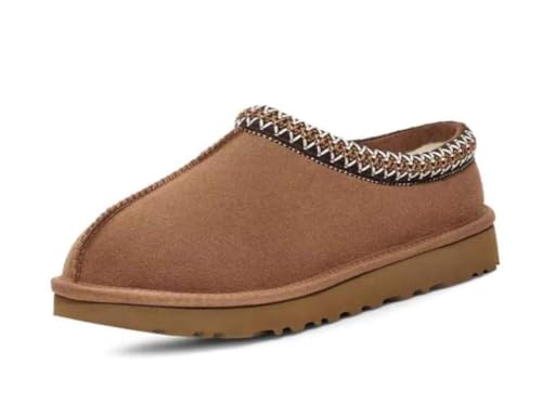 Women's Tasman Slippers Suede Leather Indoor/Outdoor Comfy Fur Fleece Lined Short Ankle Boot Chestnut 8