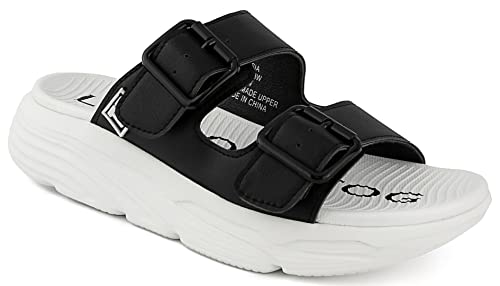 LONDON FOG Womens Neeta Comfort Platform Sandal Womens Sandal Slip On Sandal With Buckles Black 7.5