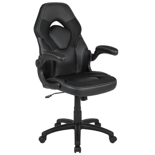 Flash Furniture X10 Gaming , Racing Office Ergonomic Computer PC Adjustable Swivel Chair with Flip-up Arms, Black LeatherSoft
