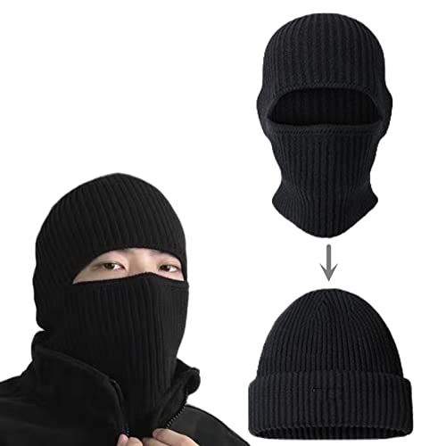 Balaclava Ski Mask Cold Weather Balaclava Mask Warm Face Mask Balaclava and Beanie Hats for Men 2 in 1 Black