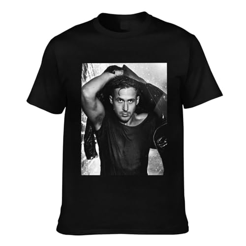 Arichwhoo Ryan Gosling Tshirt Short Sleeve 100% Cotton Top Crewneck Tees for Men Women （XSmall-4XLarge） Black