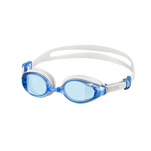 VIEW Swimming Gear V-640ASA SWIPE Curved Lens Fitness Swim Goggles, Clear Blue/White