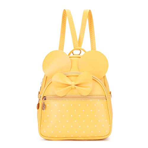 KL928 Girls Bowknot Polka Dot Cute Mini Backpack Small Daypacks Convertible Shoulder Bag Purse for Women (Light Yellow)
