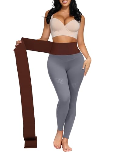 FeelinGirl Snatch Me Up Wrap Bandage Waist Trimmer Tummy Wraps Belt for Women Waist Wrap Gym Accessories Waist Trainer Brown