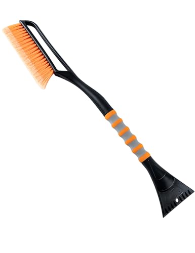 AstroAI 27' Snow Brush and Detachable Ice Scraper with Ergonomic Foam Grip for Cars, Trucks, SUVs (Heavy Duty ABS, PVC Brush, Orange)
