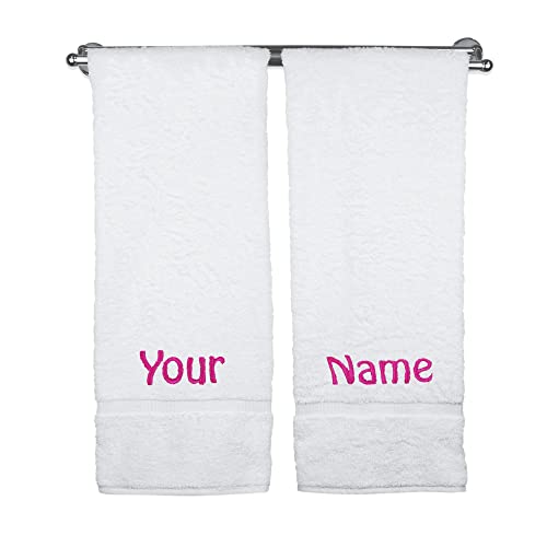 Luxury Hotel & Spa Collection, Personalized Towel, 100% Turkish Cotton 750+ GSM, Personalized Gift, Bathroom Dobby Border Bath Towel 27' X 54' (White, Monogrammed Bath Towel - Set of 2)