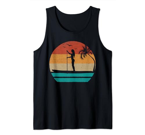 SUP Surfer Water Sports SUP Girl Sunset Stand Up Paddleboard Tank Top