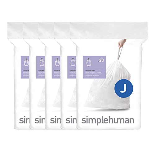 simplehuman Code J Genuine Custom Fit Drawstring Trash Bags in Dispenser Packs, 100 Count, 30-45 Liter / 8-12 Gallon, White