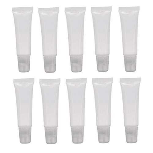 10PCS 15ML 0.5OZ Transparent Empty Mini Plastic Lip Gloss Soft Tubes with Screw Cap Lip Balm Hand Cream Holder DIY Reusable Refillable Vial Container Squeeze Bottle for Travel Daily Life