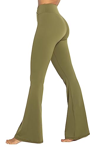 Sunzel Flare Leggings, Crossover Yoga Pants with Tummy Control, High Waisted and Wide Leg, No Front Seam Martini Olive Medium 30' Inseam