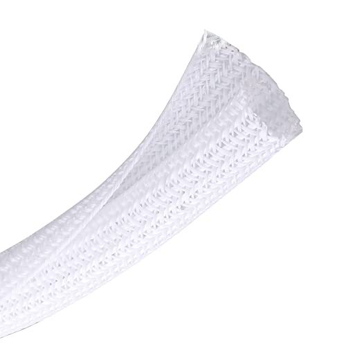 CrocSee 10ft - 1/2 inch Braided Cable Management Sleeve Cord Protector - Self-Wrapping Split Wire Loom for TV/Computer/Home Theater/Engine Bay - White