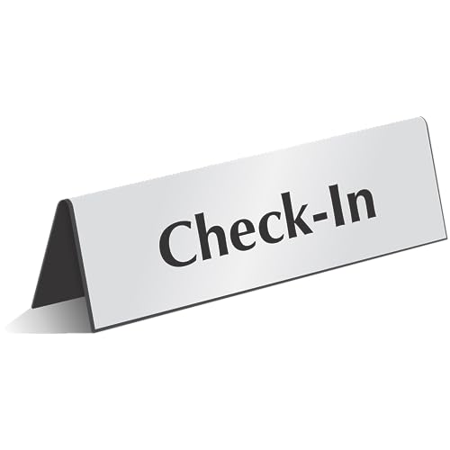SmartSign Check-In Sign for Desk, 2' x 6' Acrylic V-shaped Table Top Sign for Hotels, Airbnb, VRBO, Resorts, Events, Engraved Double-Side Printed Counter Sign