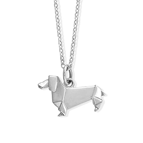 Boma Jewelry Sterling Silver Origami Dachshund Wiener Dog Necklace, 18 Inches