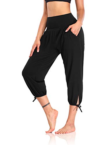 DIBAOLONG Womens Yoga Pants Capri Loose Workout Sweatpants Comfy Lounge Joggers with Pockets Black XL