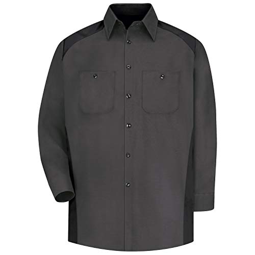 Red Kap Men's Long Sleeve Motorsports Shirt, Charcoal/Black, Medium