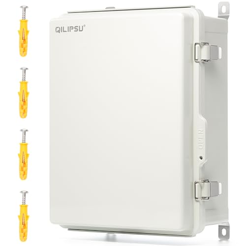 QILIPSU PC/ABS Alloy Plastic Waterproof Outdoor Junction Box, 16.4'x12.4'x7.1' IP66 Electrical Enclosure with Mounting Plate, Wall Brackets, Grey Hinged Door Weatherproof for Projects