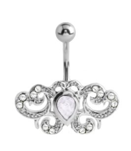 Clear cz Filigree Swirl Victorian Belly Button Navel Ring Piercing bar Body Jewelry 14g