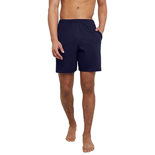 Hanes Men's Athletic Favorite Cotton Pull-On Knit Pockets Gym 7.5in Inseam Shorts, Navy, Large