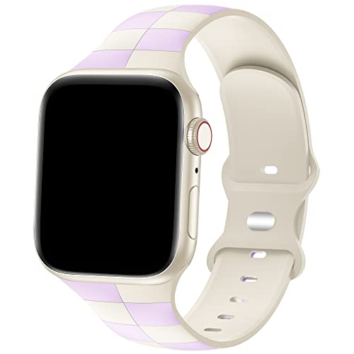 Luxury Checkered Designer Bands Compatible with Apple Watch Band 38mm 40mm 41mm Women Men,Soft Silicone Sport Strap Replacement Wristbands for iWatch Series 7 6 5 4 3 2 1 SE,Stone Purple