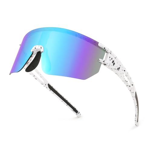 WANWAN Men Women Cycling Sunglasses, 80s Sport Baseball Mirrored Sun Glasses for Youth Adults Running Softball