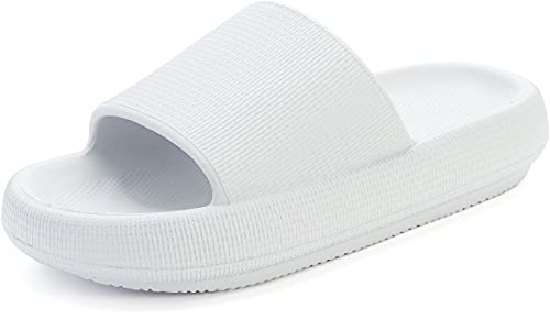 BRONAX Slides for Women Pillow Slippers Recovery House Sleepers Sandals Slipers Sandles for Ladies Comfy Cushioned Thick Sole 39-40 White