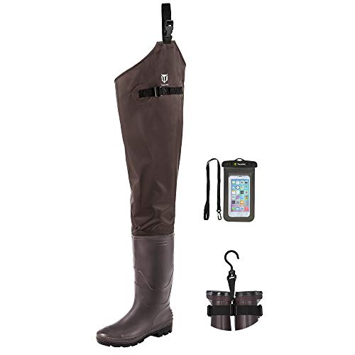 TIDEWE Hip Wader, Lightweight Hip Boot for Men and Women, 2-Ply PVC/Nylon Fishing Hip Wader Brown Size 8